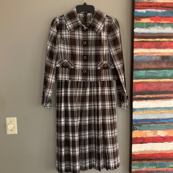 I. Magnin Abe Schrader 1960s 60s vintage summer dress suit in brown plaid - Picture 5 of 15